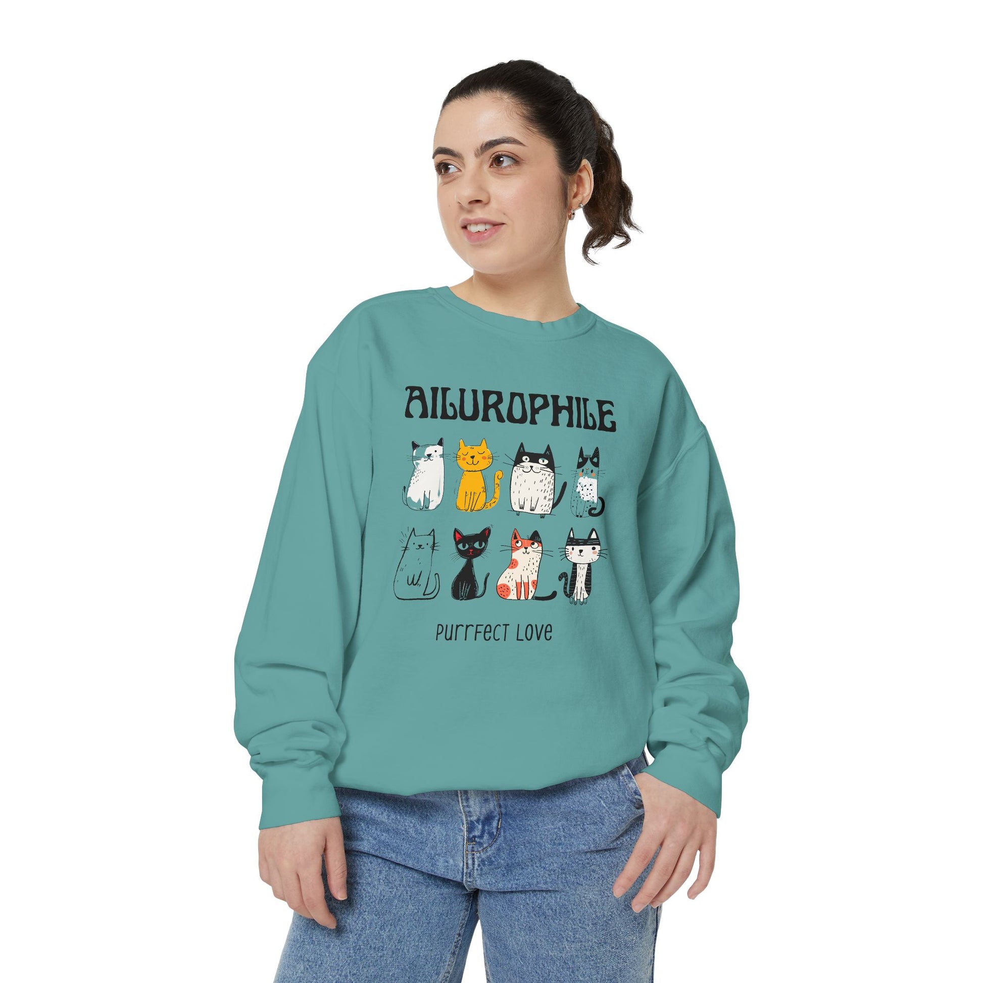Ailurophile Comfort Colors Sweatshirt - Cozy Cat Sweatshirt, Cat Lover Gift, Unisex. - Stellar Threadz Studio