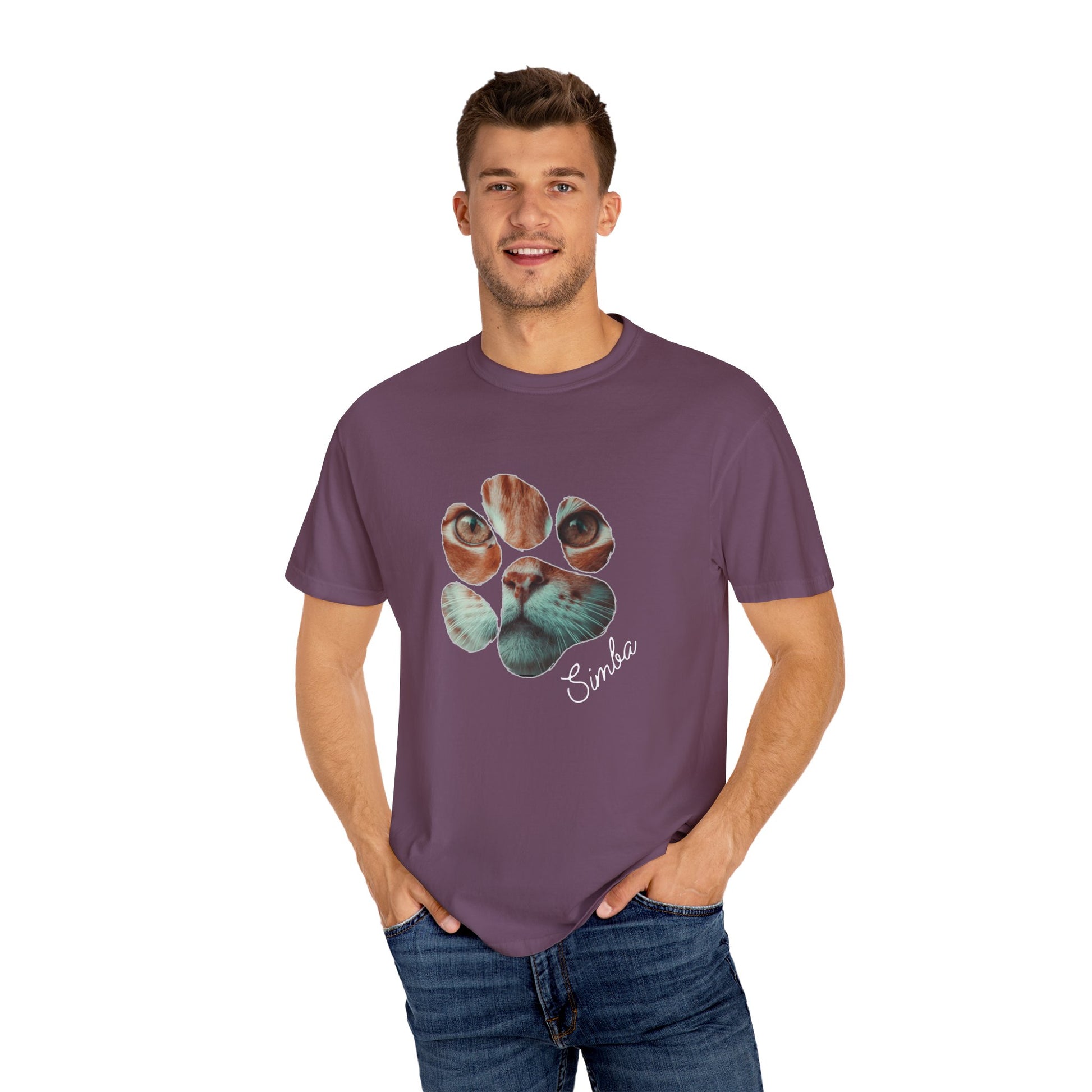 Simba Cat Themed Unisex T-shirt, Garment-Dyed, Pet Lover Gift, Cat Mom Tee, Birthday Shirt, Animal Lover Apparel - Stellar Threadz Studio