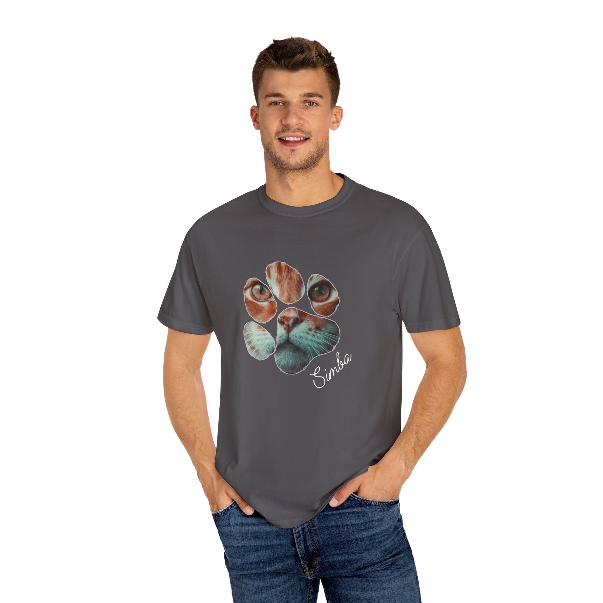 Simba Cat Themed Unisex T-shirt, Garment-Dyed, Pet Lover Gift, Cat Mom Tee, Birthday Shirt, Animal Lover Apparel - Stellar Threadz Studio