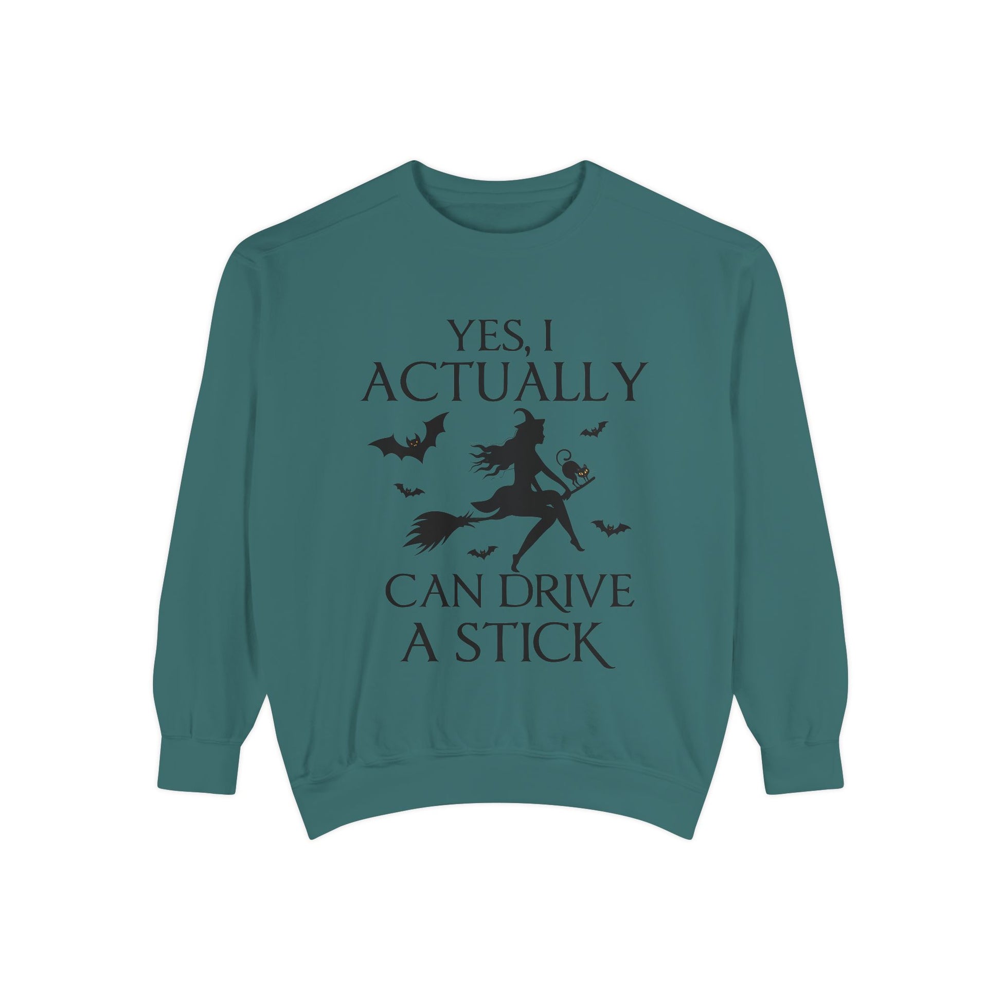 Funny Halloween Sweatshirt – ‘Drive a Stick’ Witch Quote | Premium Comfort Colors Crewneck - Stellar Threadz Studio