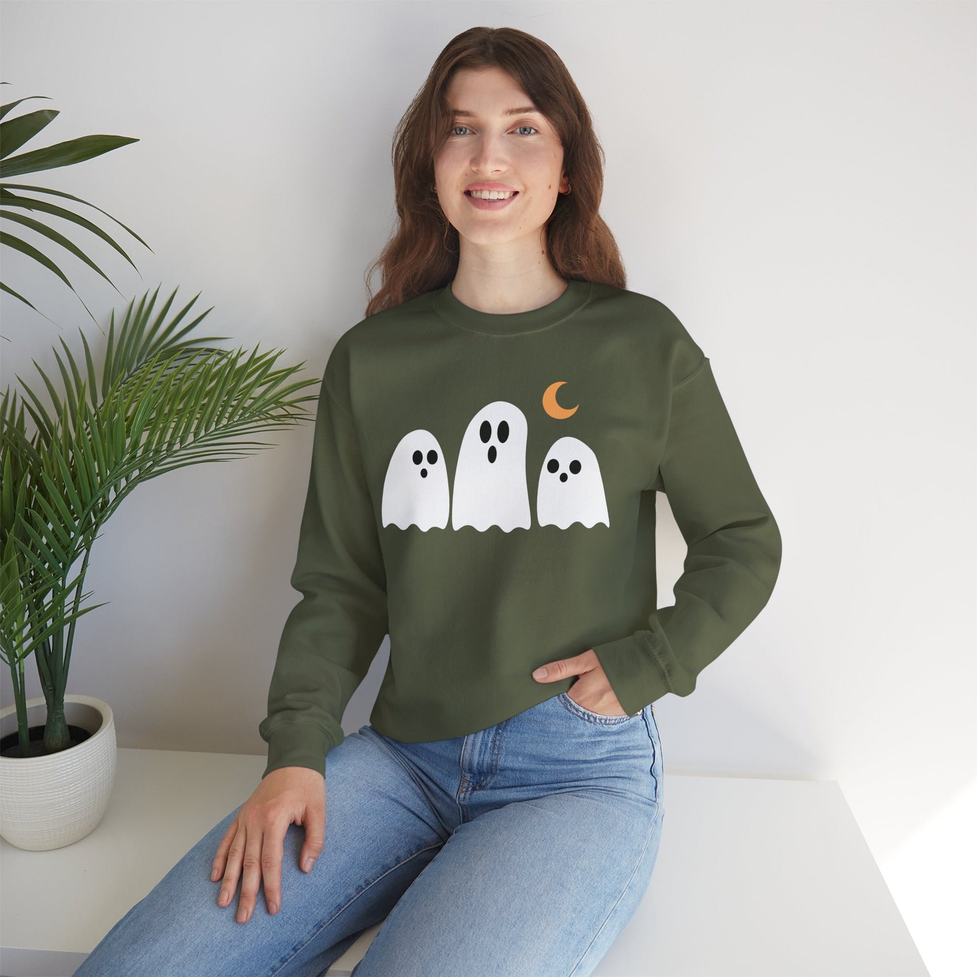 Spooky Ghosts Crewneck Sweatshirt, Cute Halloween Unisex Pullover - Stellar Threadz Studio
