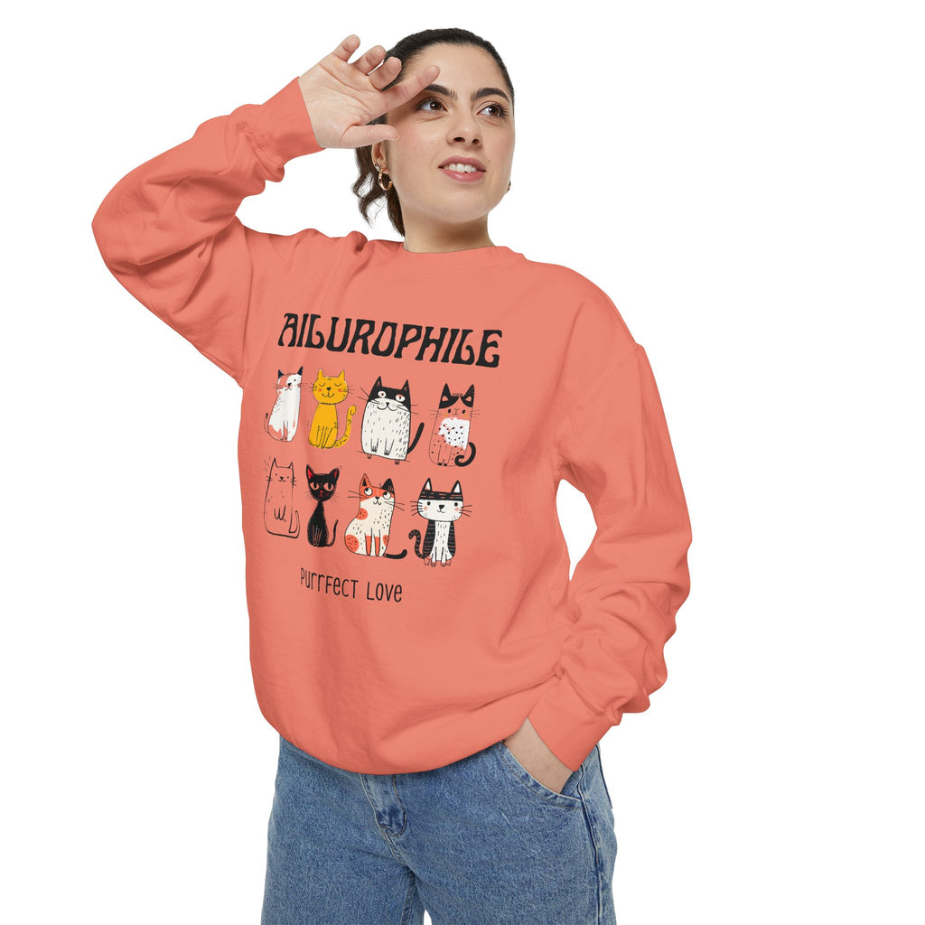Ailurophile Comfort Colors Sweatshirt - Cozy Cat Sweatshirt, Cat Lover Gift, Unisex. - Stellar Threadz Studio