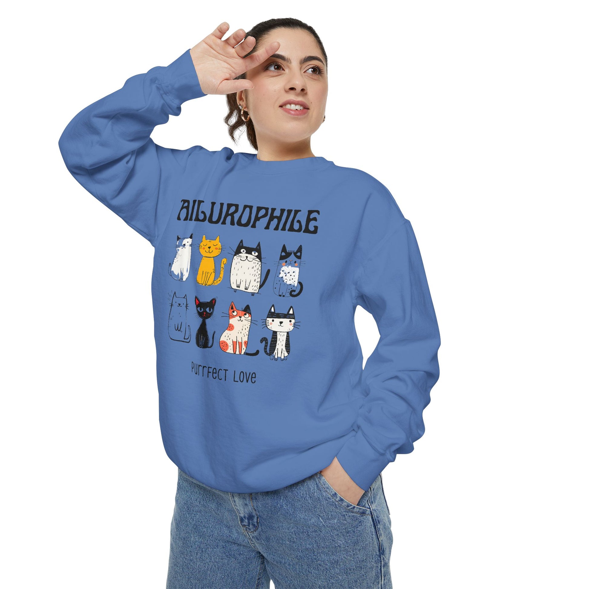 Ailurophile Comfort Colors Sweatshirt - Cozy Cat Sweatshirt, Cat Lover Gift, Unisex. - Stellar Threadz Studio