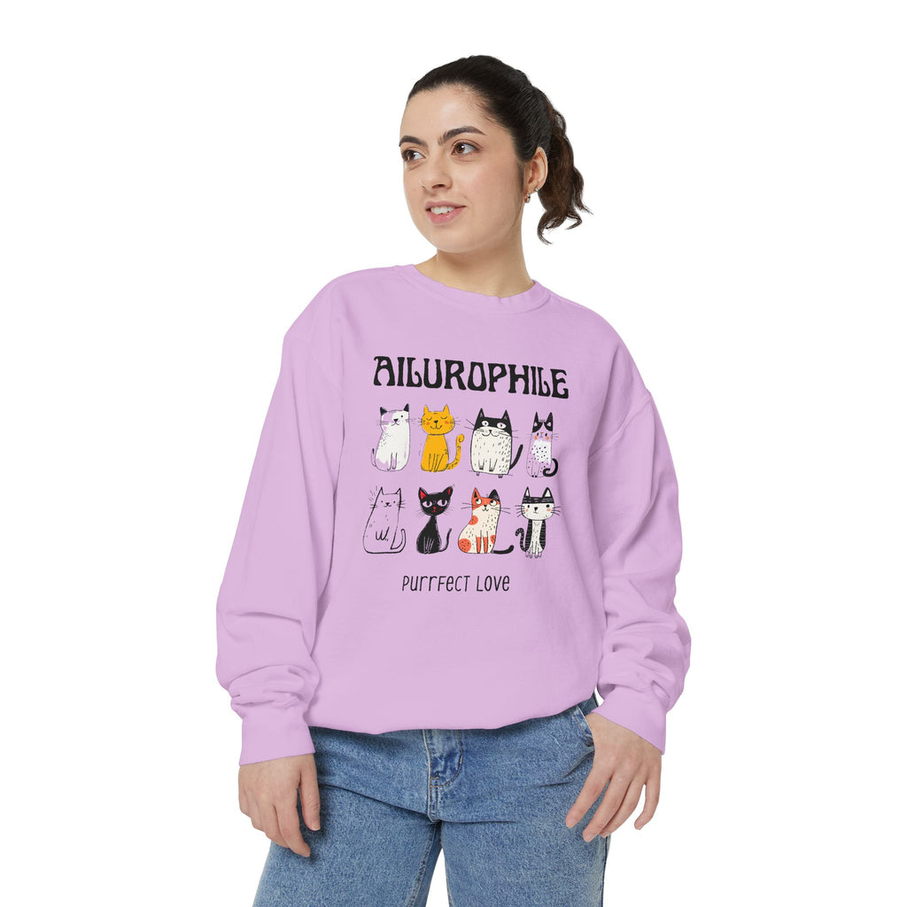 Ailurophile Comfort Colors Sweatshirt - Cozy Cat Sweatshirt, Cat Lover Gift, Unisex. - Stellar Threadz Studio