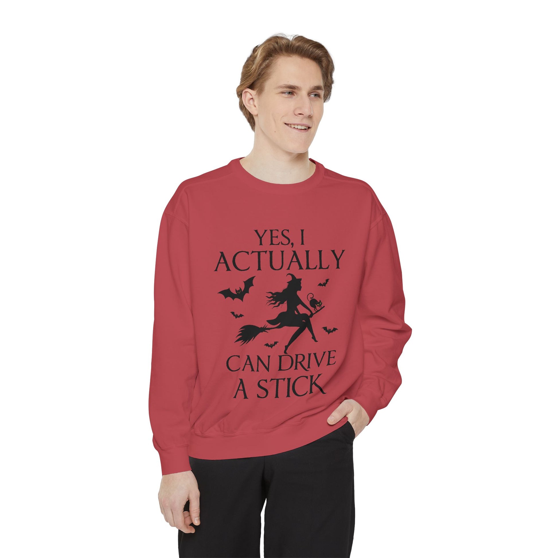 Funny Halloween Sweatshirt – ‘Drive a Stick’ Witch Quote | Premium Comfort Colors Crewneck - Stellar Threadz Studio