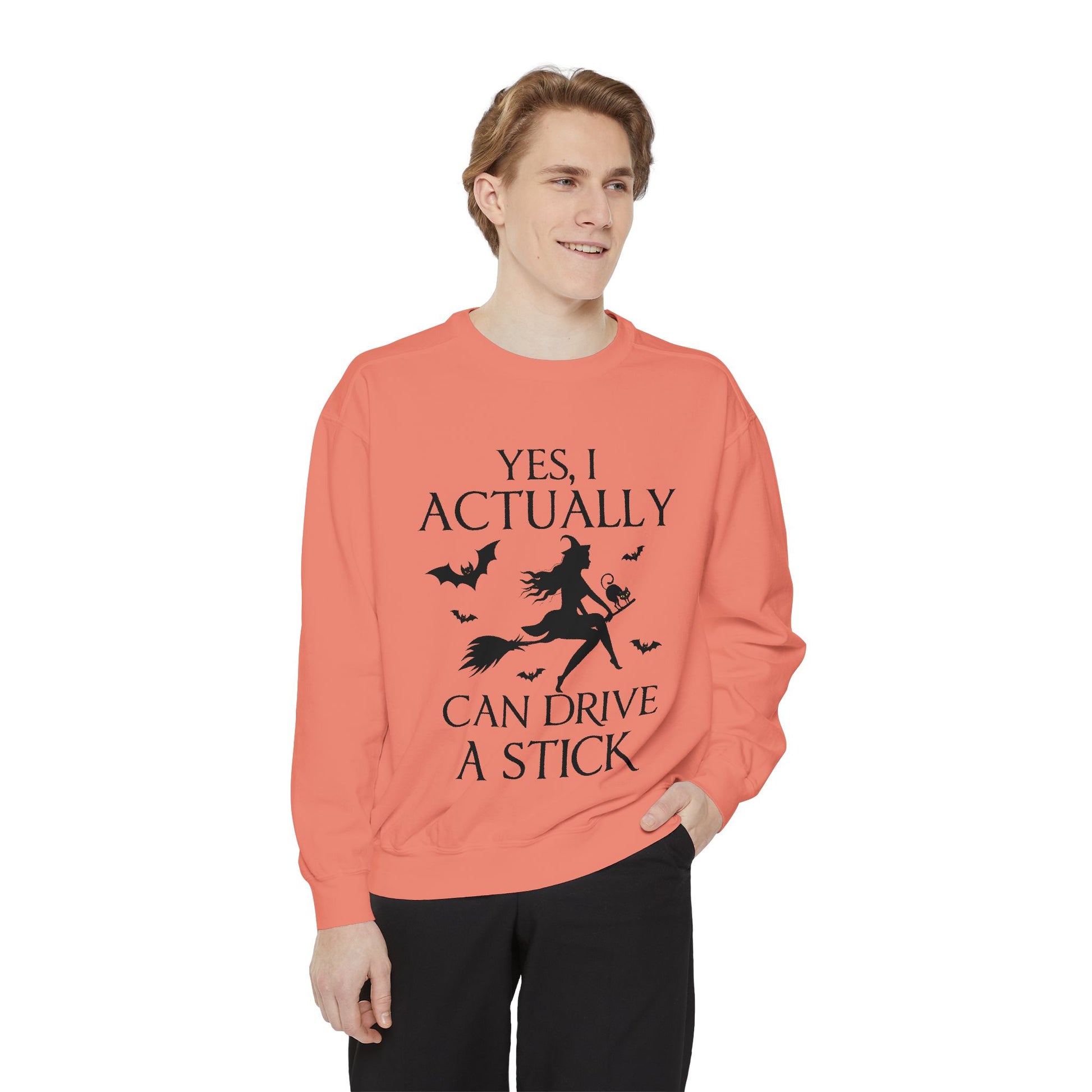 Funny Halloween Sweatshirt – ‘Drive a Stick’ Witch Quote | Premium Comfort Colors Crewneck - Stellar Threadz Studio