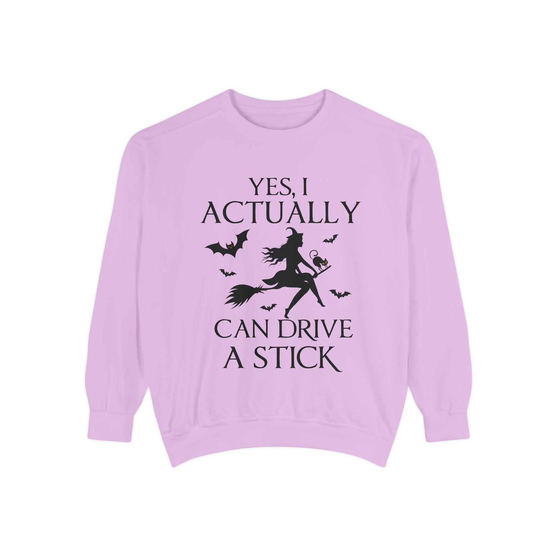 Funny Halloween Sweatshirt – ‘Drive a Stick’ Witch Quote | Premium Comfort Colors Crewneck - Stellar Threadz Studio