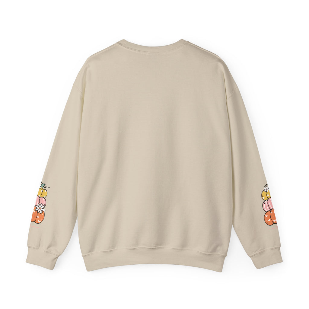 Pumpkin Patch Crewneck Sweatshirt with sleeve design too - Cozy Fall Apparel, Unisex Autumn Sweatshirt, Pumpkin Lovers Gift, Halloween/Thanksgiving Style, [...] - Stellar Threadz Studio