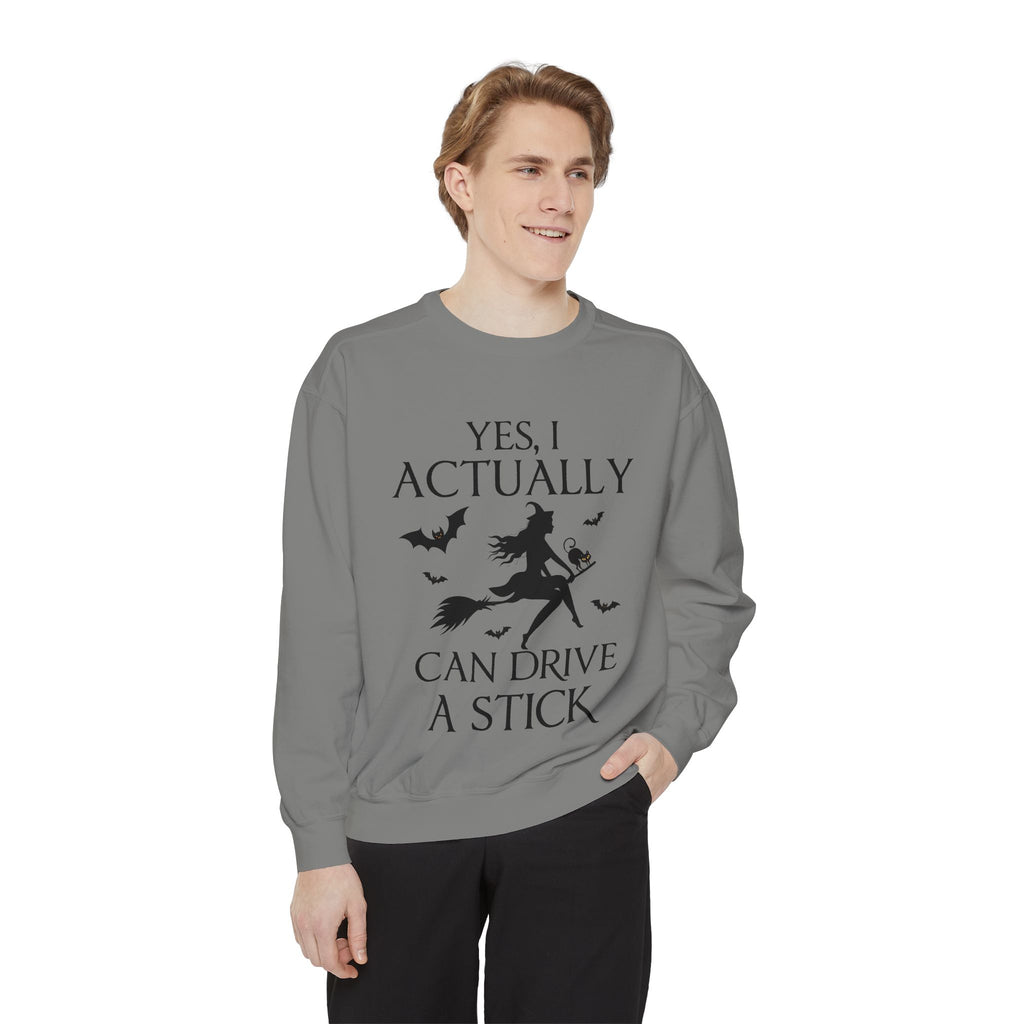 Funny Halloween Sweatshirt – ‘Drive a Stick’ Witch Quote | Premium Comfort Colors Crewneck - Stellar Threadz Studio