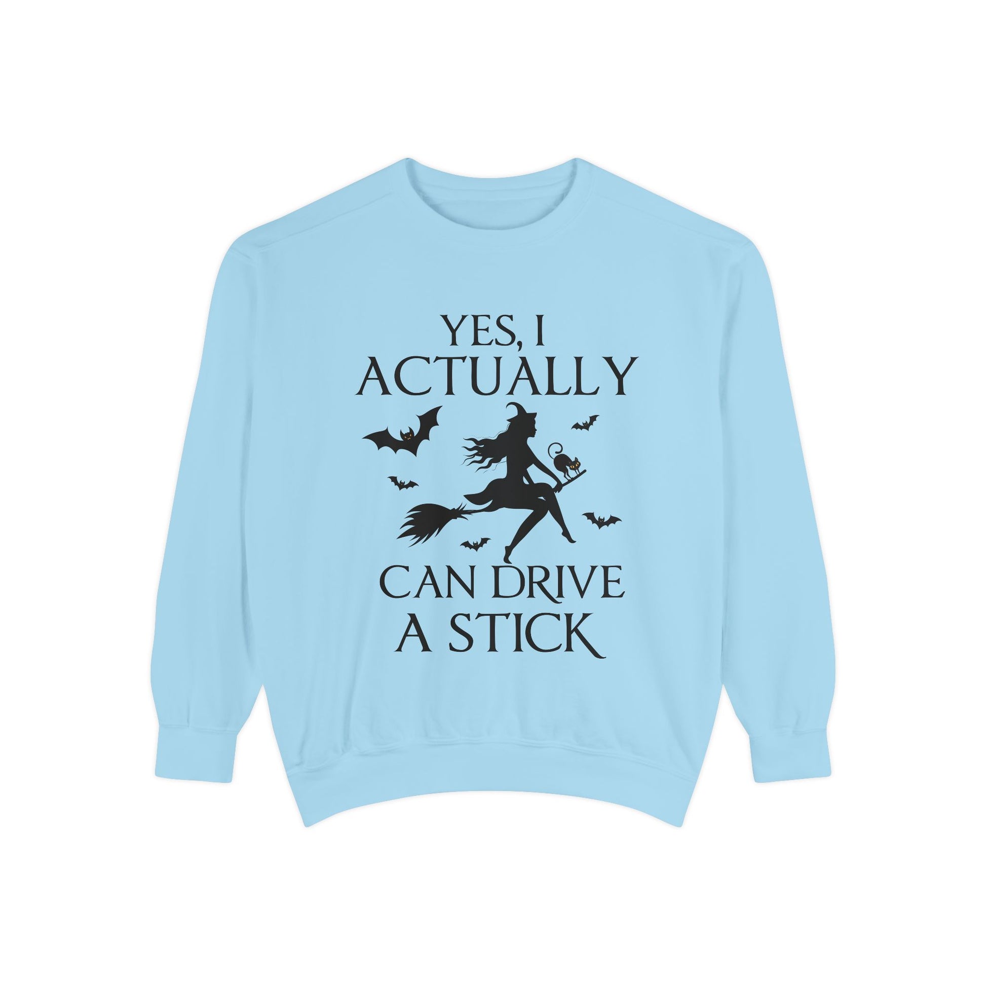 Funny Halloween Sweatshirt – ‘Drive a Stick’ Witch Quote | Premium Comfort Colors Crewneck - Stellar Threadz Studio