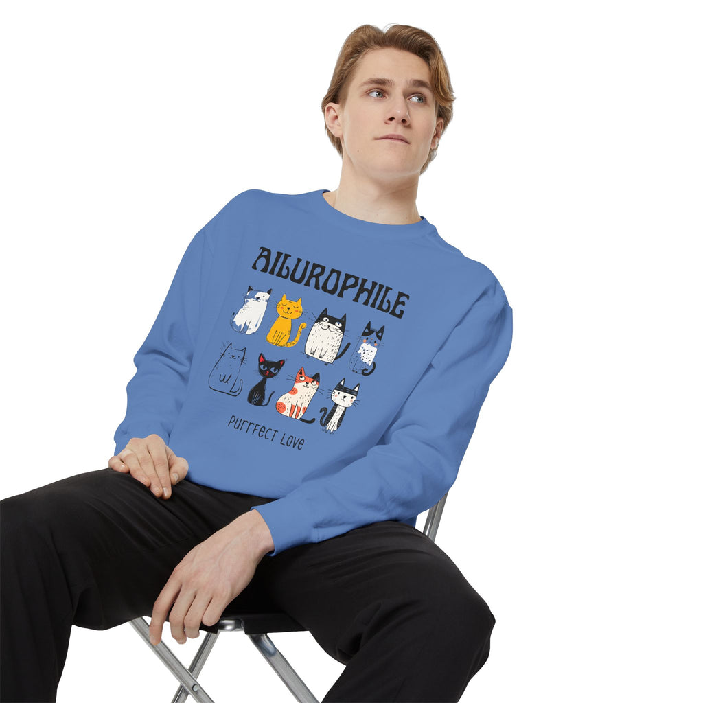 Ailurophile Comfort Colors Sweatshirt - Cozy Cat Sweatshirt, Cat Lover Gift, Unisex. - Stellar Threadz Studio