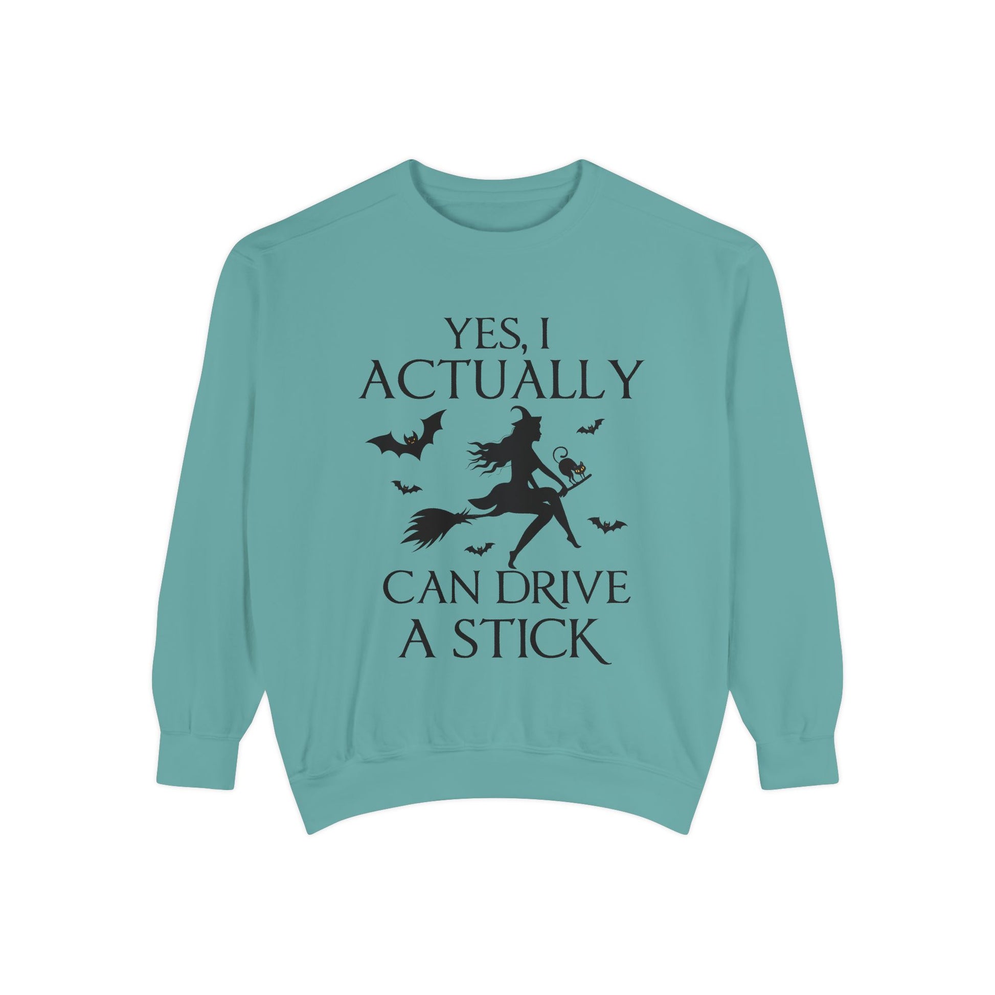 Funny Halloween Sweatshirt – ‘Drive a Stick’ Witch Quote | Premium Comfort Colors Crewneck - Stellar Threadz Studio