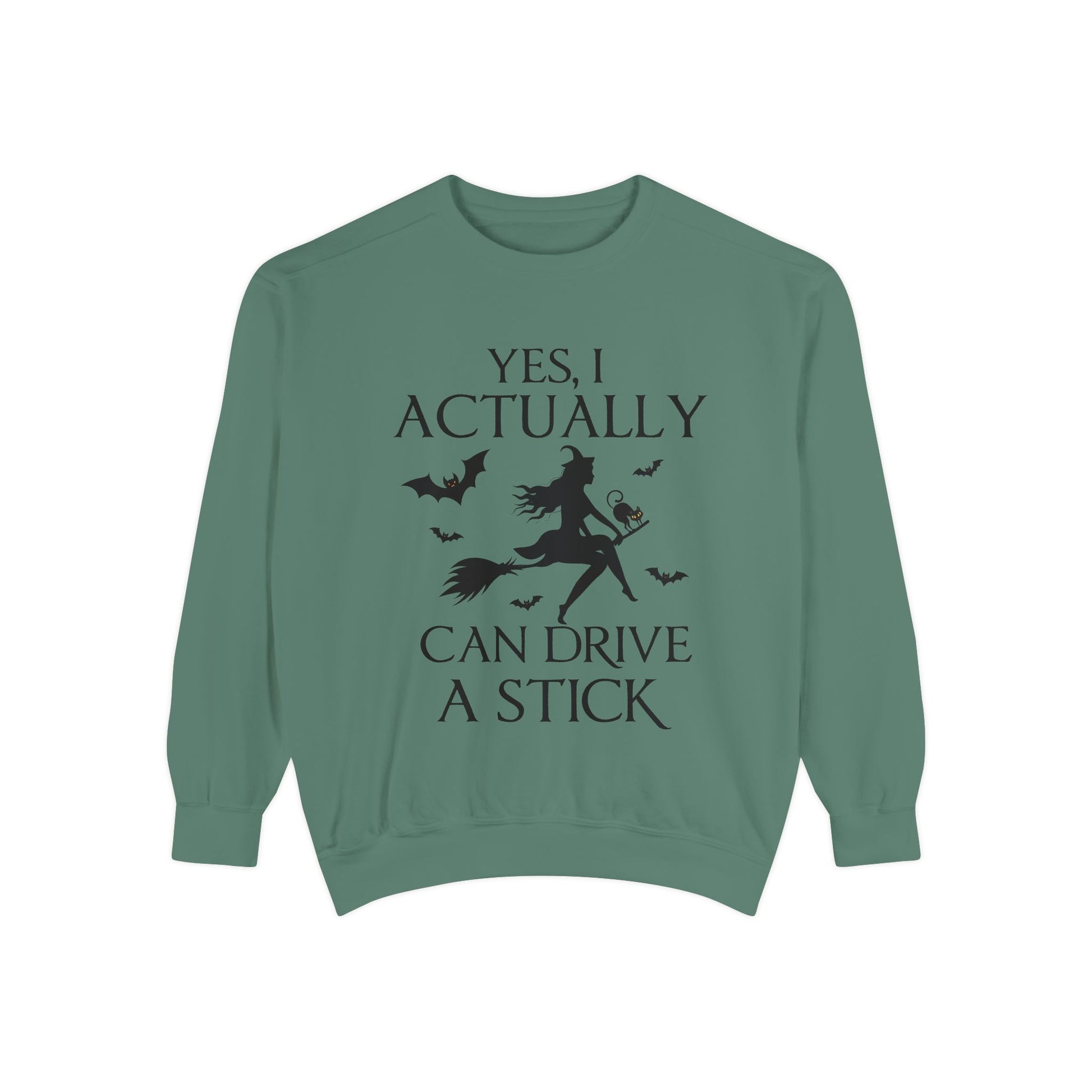 Funny Halloween Sweatshirt – ‘Drive a Stick’ Witch Quote | Premium Comfort Colors Crewneck - Stellar Threadz Studio