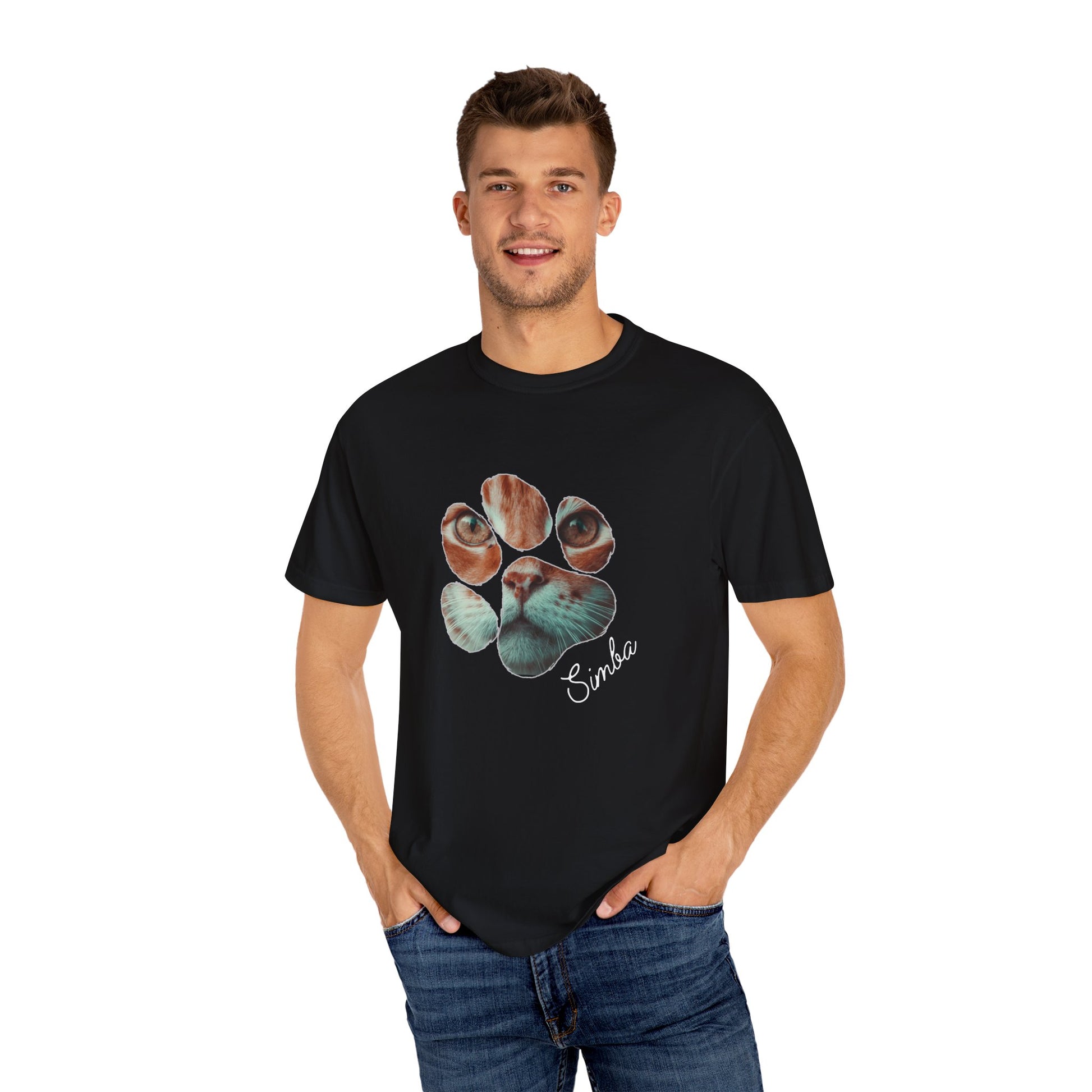 Simba Cat Themed Unisex T-shirt, Garment-Dyed, Pet Lover Gift, Cat Mom Tee, Birthday Shirt, Animal Lover Apparel - Stellar Threadz Studio