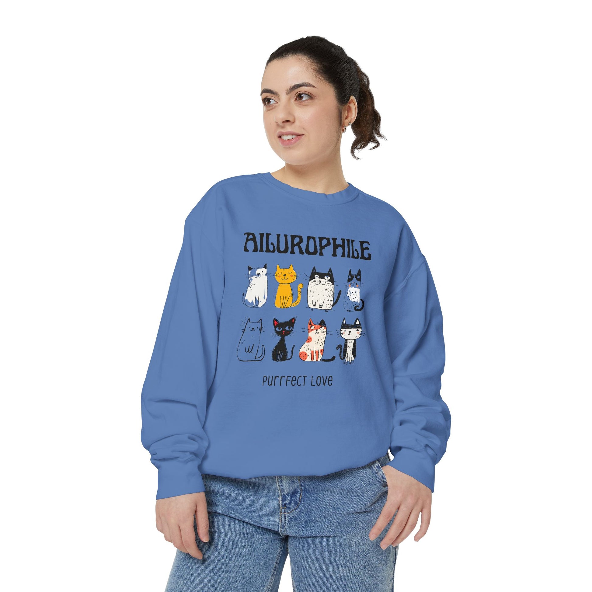 Ailurophile Comfort Colors Sweatshirt - Cozy Cat Sweatshirt, Cat Lover Gift, Unisex. - Stellar Threadz Studio