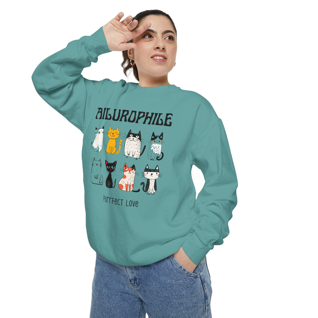 Ailurophile Comfort Colors Sweatshirt - Cozy Cat Sweatshirt, Cat Lover Gift, Unisex. - Stellar Threadz Studio