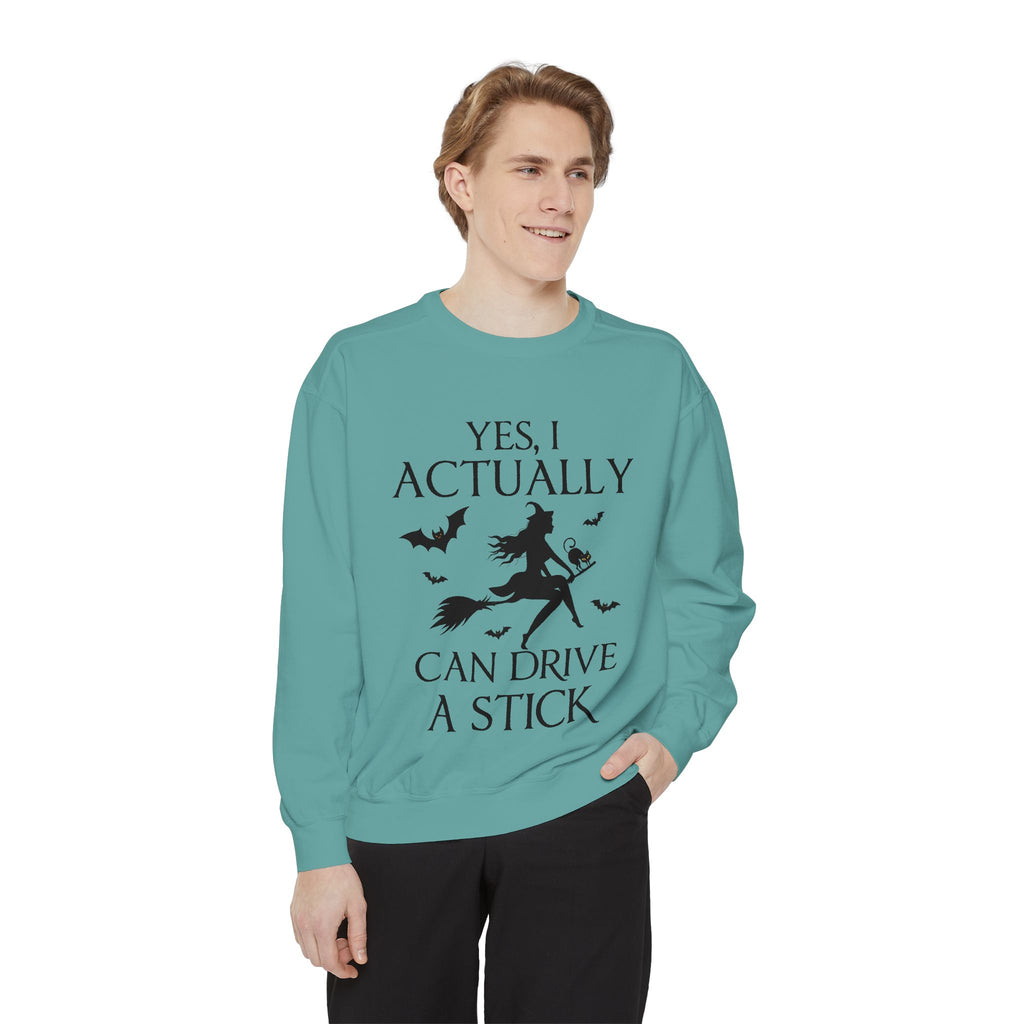 Funny Halloween Sweatshirt – ‘Drive a Stick’ Witch Quote | Premium Comfort Colors Crewneck - Stellar Threadz Studio