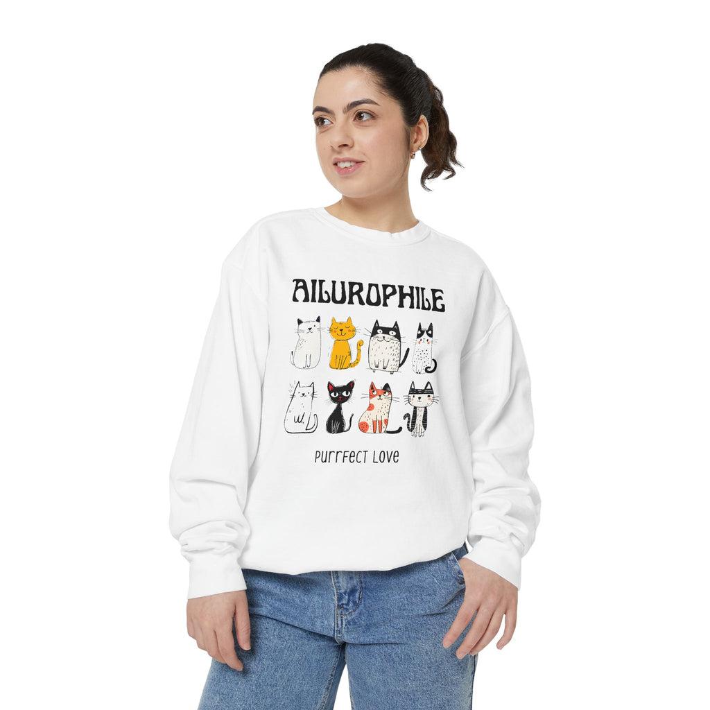 Ailurophile Comfort Colors Sweatshirt - Cozy Cat Sweatshirt, Cat Lover Gift, Unisex. - Stellar Threadz Studio