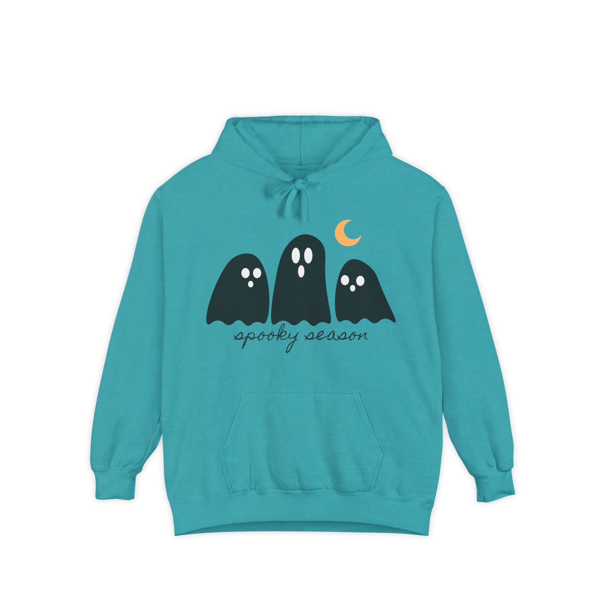 Spooky Season Garment-Dyed Hoodie for Halloween, Cozy Sweater, Unisex Hoodie, Fall Fashion, Ghost Design, Comfort Colors - Stellar Threadz Studio