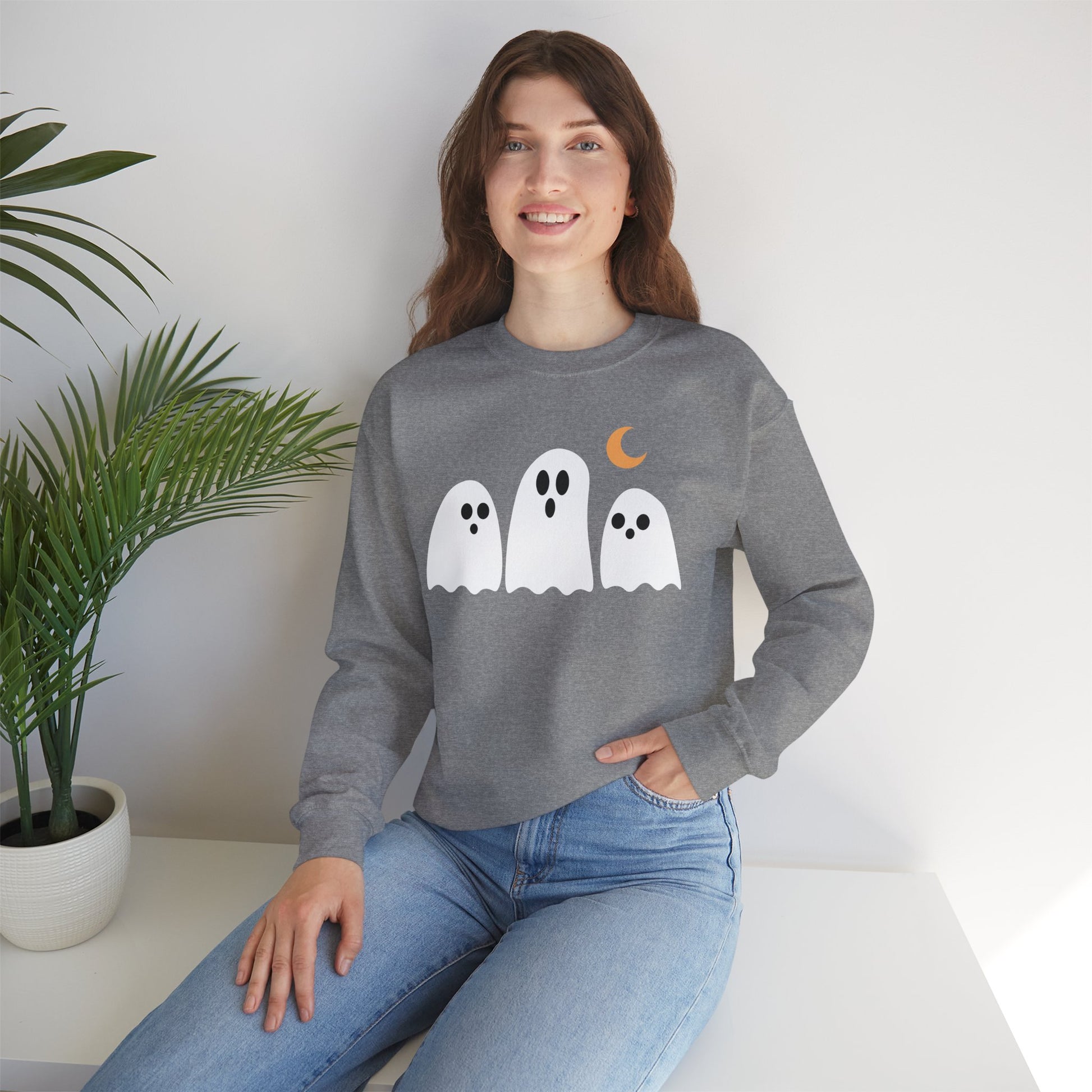 Spooky Ghosts Crewneck Sweatshirt, Cute Halloween Unisex Pullover - Stellar Threadz Studio