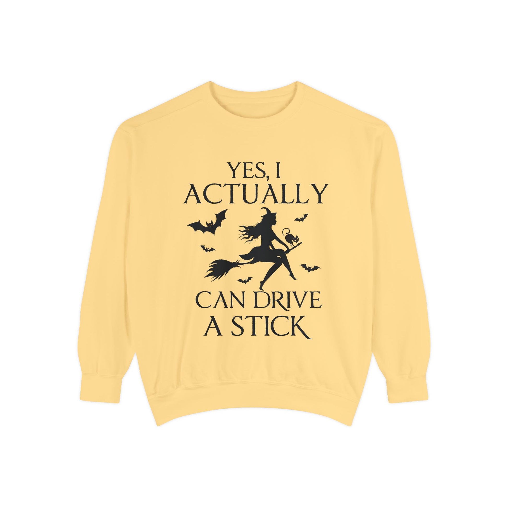 Funny Halloween Sweatshirt – ‘Drive a Stick’ Witch Quote | Premium Comfort Colors Crewneck - Stellar Threadz Studio