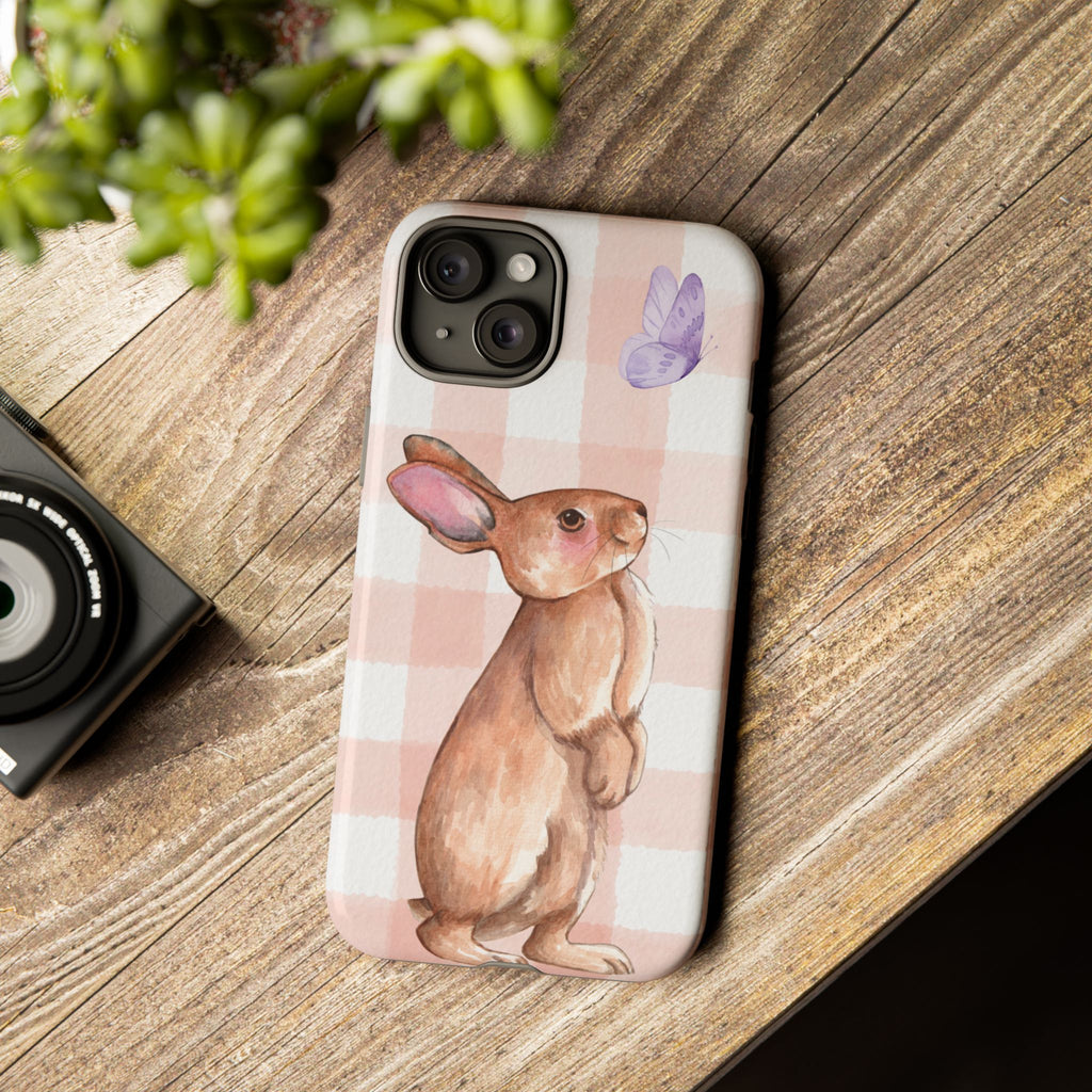 Cute Bunny Rabbit Phone Case, Tough Cases, Bunny Artwork, Springtime Gift, Floral Design, Phone Accessories, Nature Lover's Style - Stellar Threadz Studio