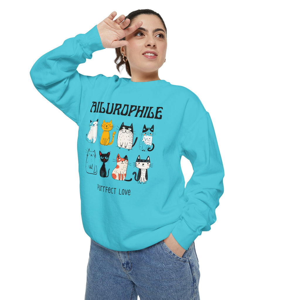 Ailurophile Comfort Colors Sweatshirt - Cozy Cat Sweatshirt, Cat Lover Gift, Unisex. - Stellar Threadz Studio