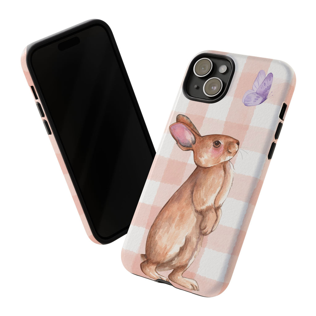 Cute Bunny Rabbit Phone Case, Tough Cases, Bunny Artwork, Springtime Gift, Floral Design, Phone Accessories, Nature Lover's Style - Stellar Threadz Studio
