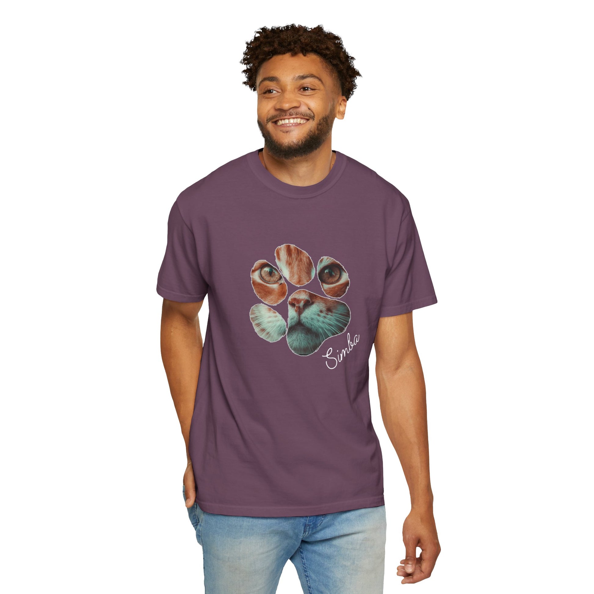 Simba Cat Themed Unisex T-shirt, Garment-Dyed, Pet Lover Gift, Cat Mom Tee, Birthday Shirt, Animal Lover Apparel - Stellar Threadz Studio