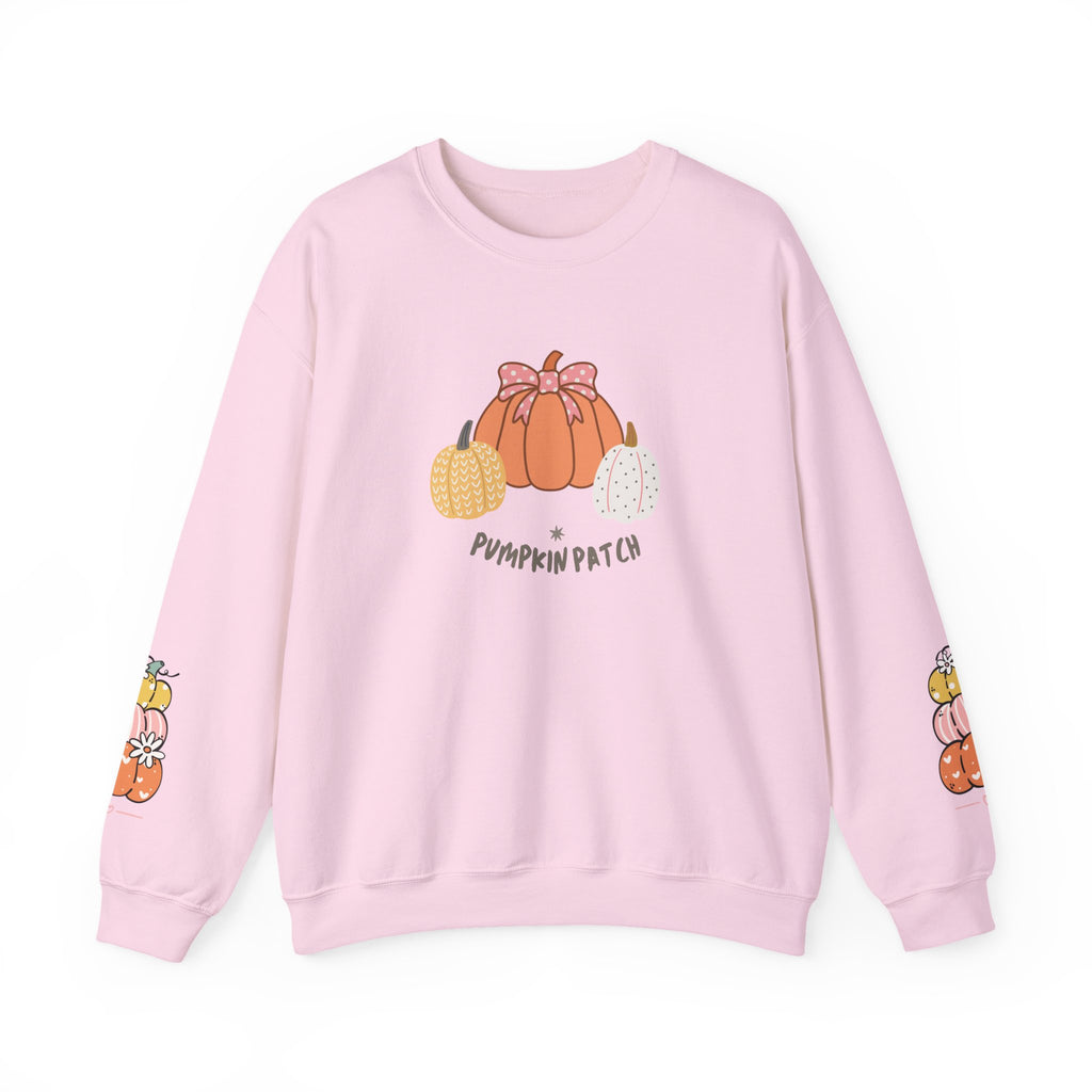 Pumpkin Patch Crewneck Sweatshirt with sleeve design too - Cozy Fall Apparel, Unisex Autumn Sweatshirt, Pumpkin Lovers Gift, Halloween/Thanksgiving Style, [...] - Stellar Threadz Studio