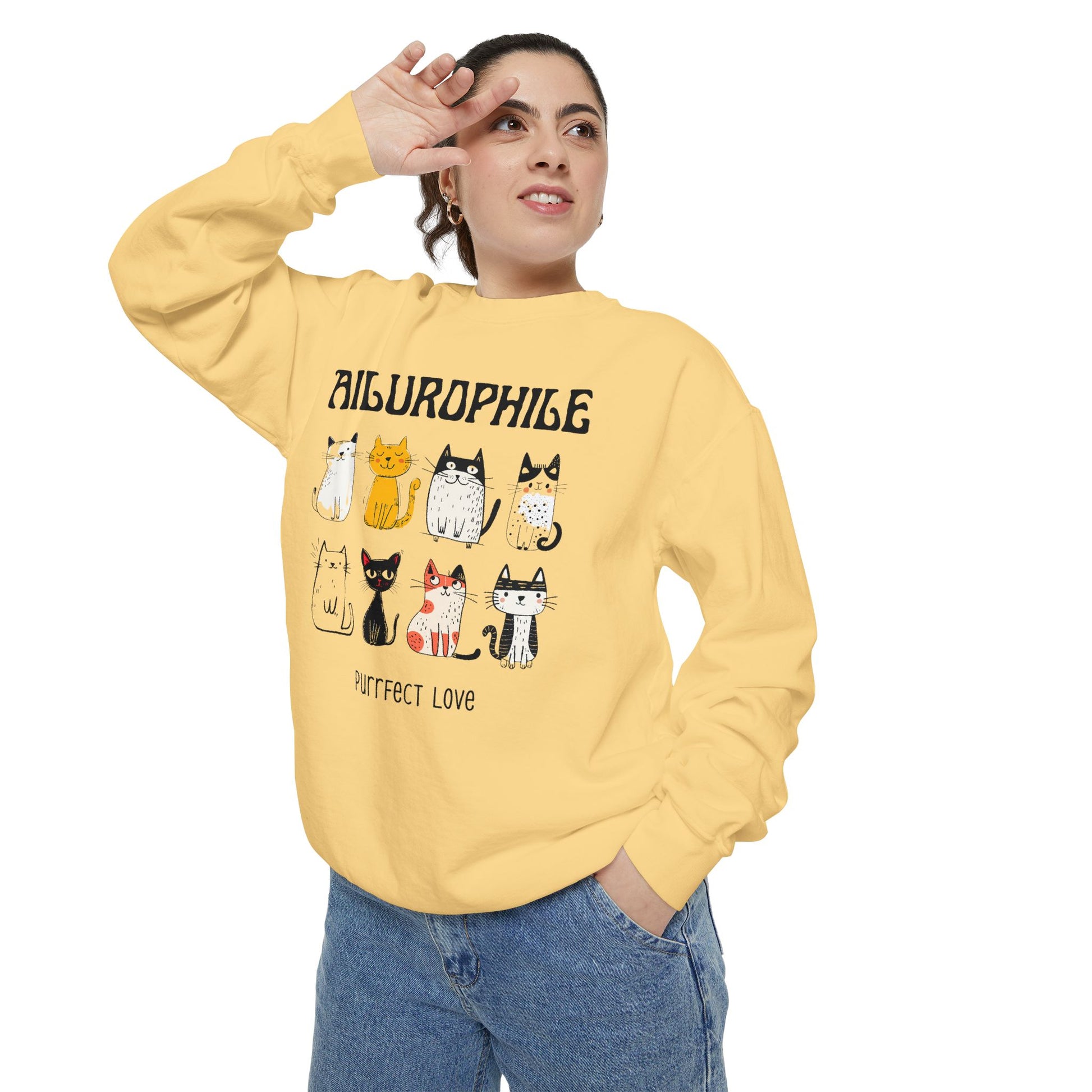 Ailurophile Comfort Colors Sweatshirt - Cozy Cat Sweatshirt, Cat Lover Gift, Unisex. - Stellar Threadz Studio