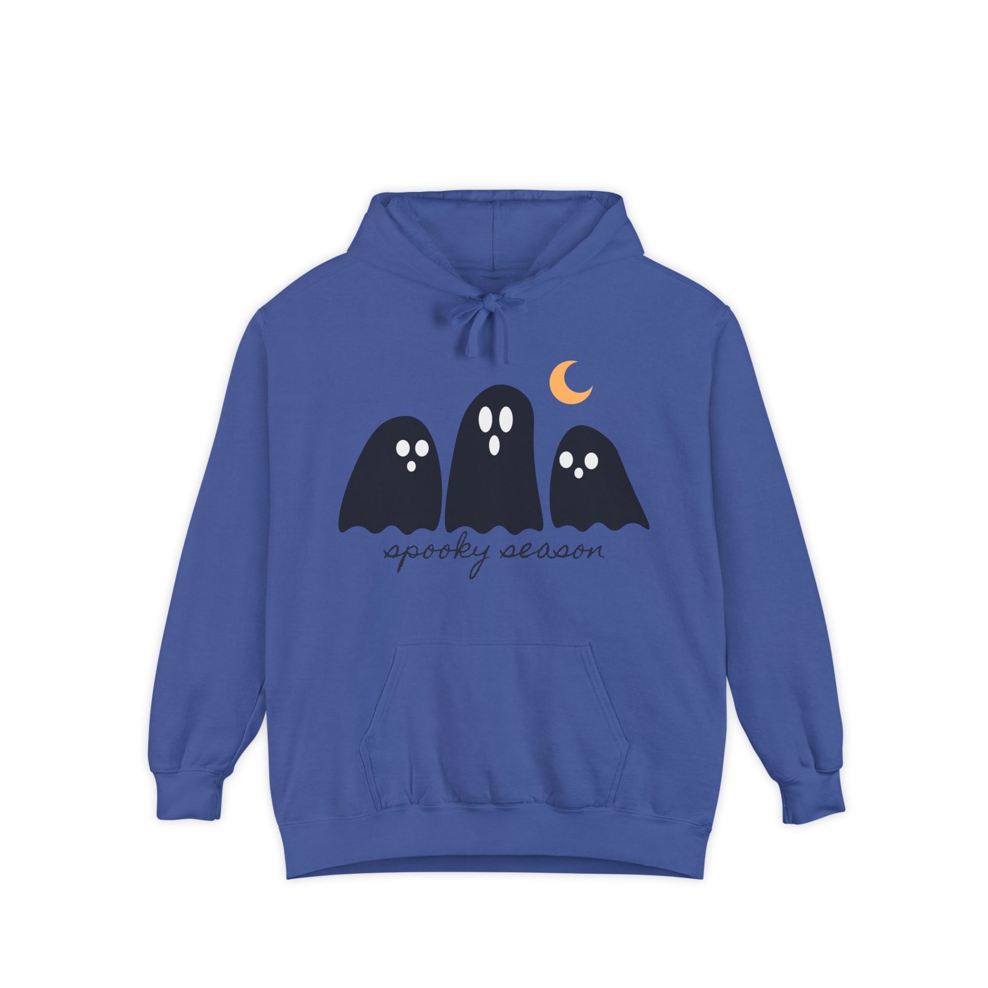 Spooky Season Garment-Dyed Hoodie for Halloween, Cozy Sweater, Unisex Hoodie, Fall Fashion, Ghost Design, Comfort Colors - Stellar Threadz Studio
