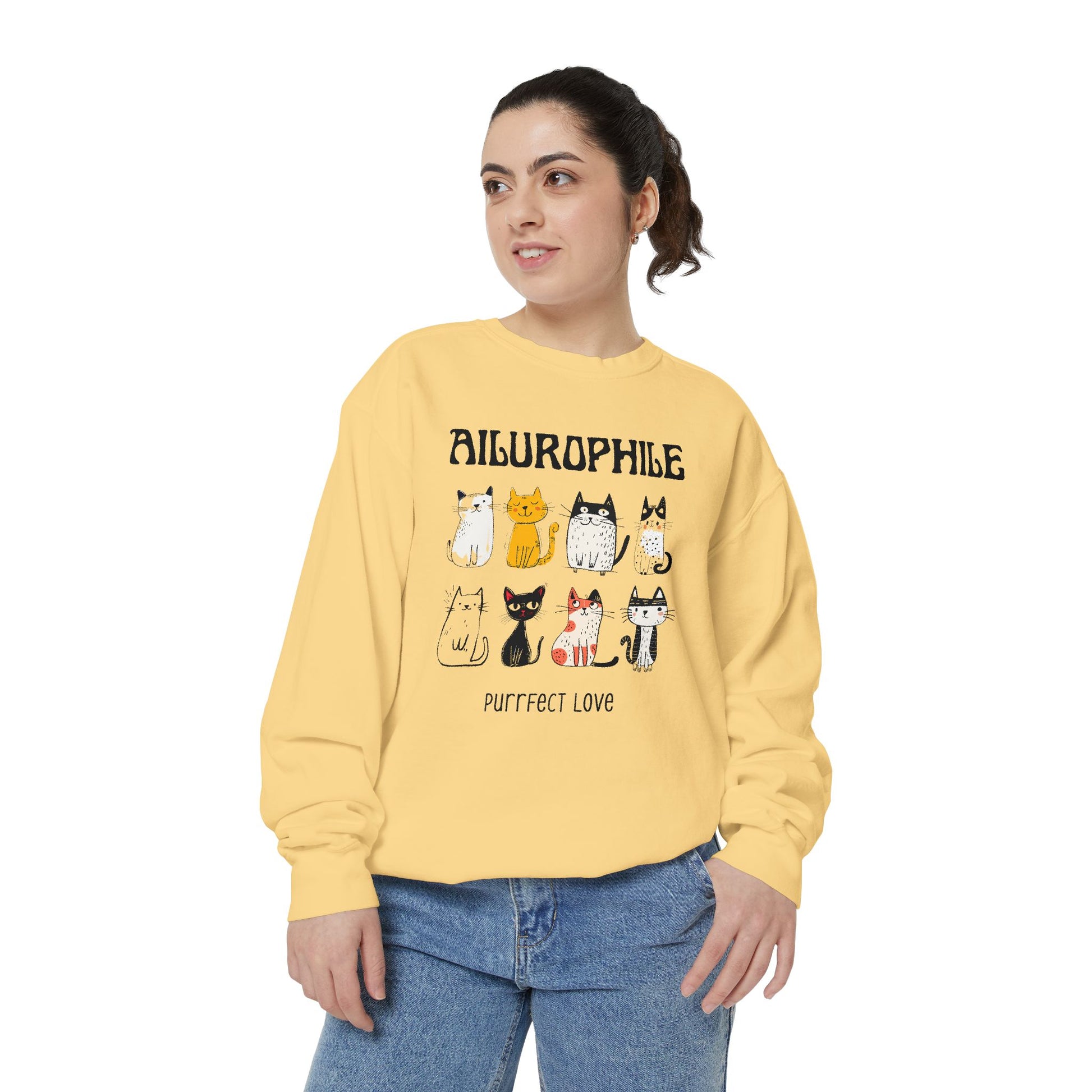 Ailurophile Comfort Colors Sweatshirt - Cozy Cat Sweatshirt, Cat Lover Gift, Unisex. - Stellar Threadz Studio