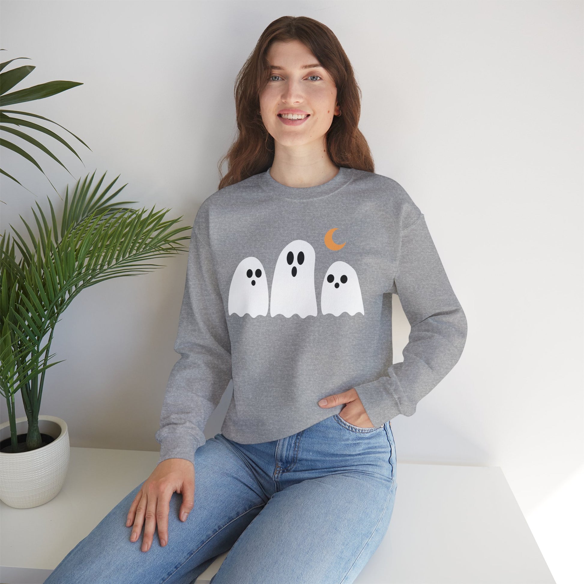 Spooky Ghosts Crewneck Sweatshirt, Cute Halloween Unisex Pullover - Stellar Threadz Studio