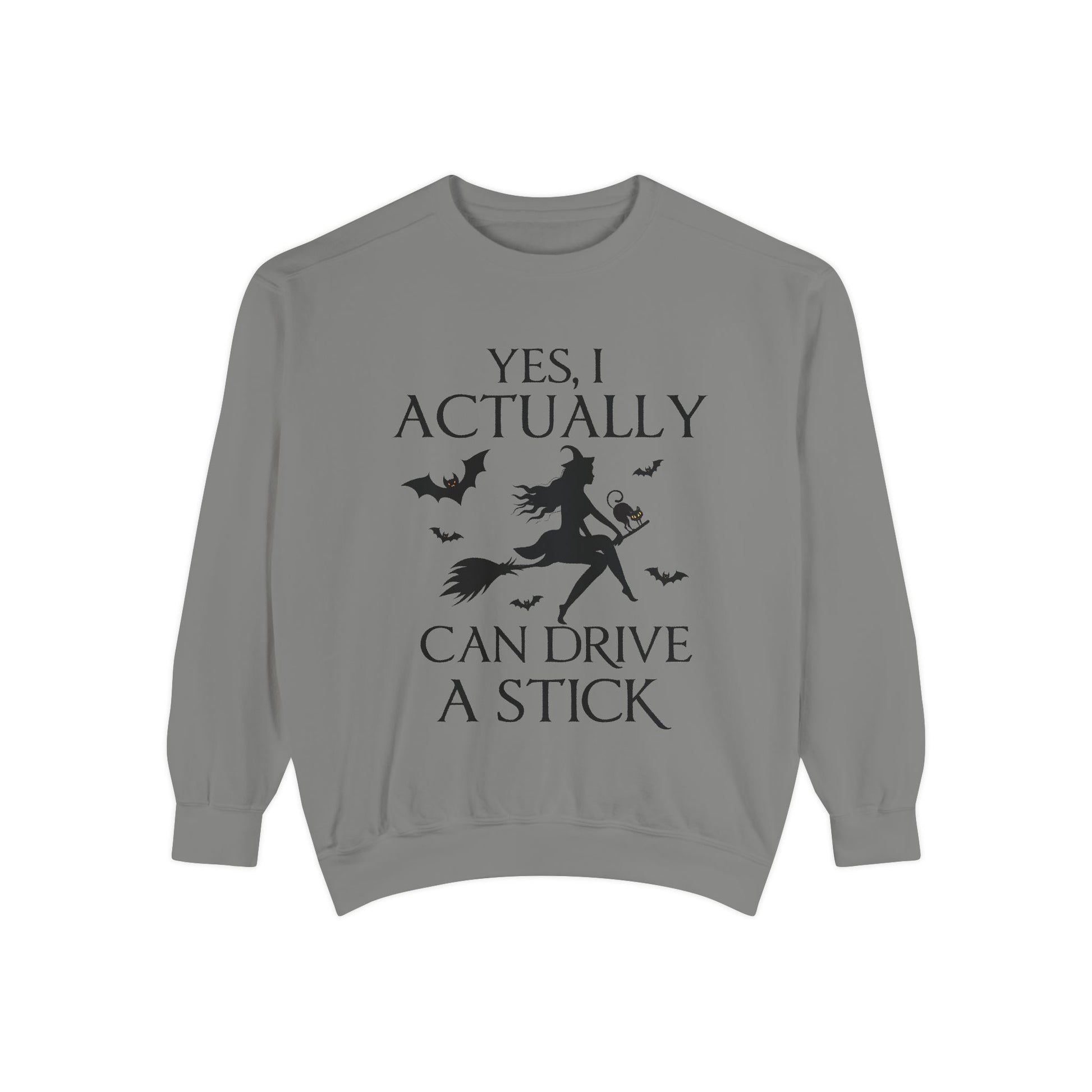 Funny Halloween Sweatshirt – ‘Drive a Stick’ Witch Quote | Premium Comfort Colors Crewneck - Stellar Threadz Studio