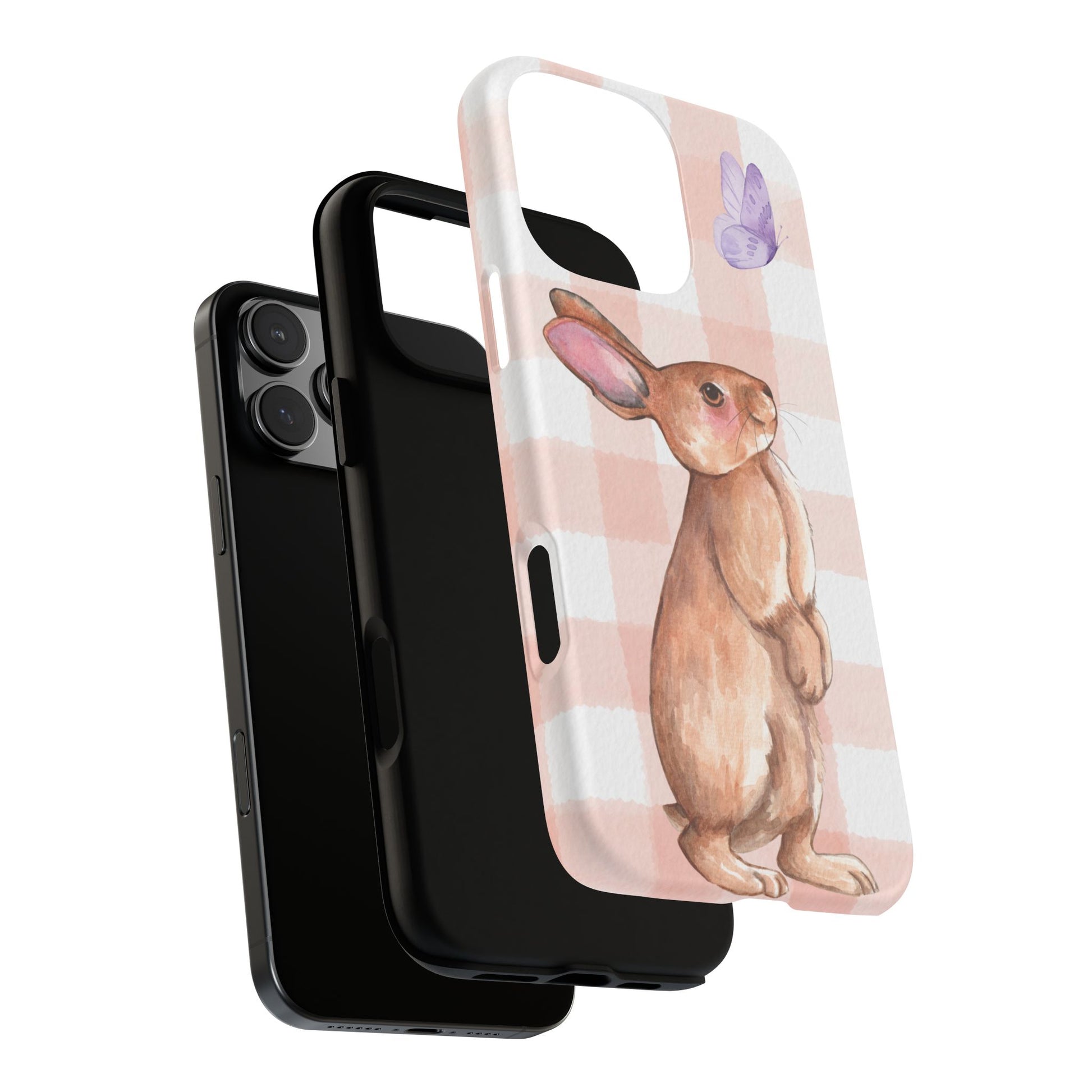 Cute Bunny Rabbit Phone Case, Tough Cases, Bunny Artwork, Springtime Gift, Floral Design, Phone Accessories, Nature Lover's Style - Stellar Threadz Studio