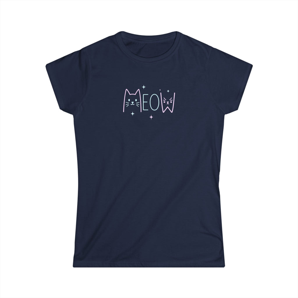 Cute Cat Lover's Meow Tee, Women's Softstyle T-Shirt, Gift for Cat Moms, Casual Everyday Wear, Pet Lover Apparel - Stellar Threadz Studio