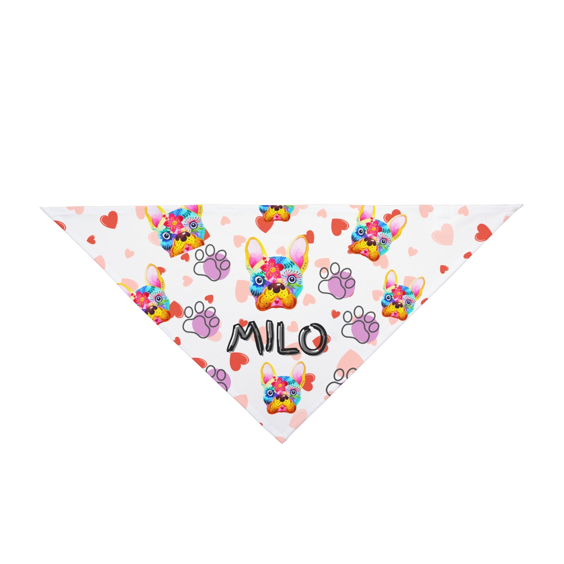 Custom Pet Bandana - Colorful Heart Pattern Dog Scarf with Personalization - Stellar Threadz Studio