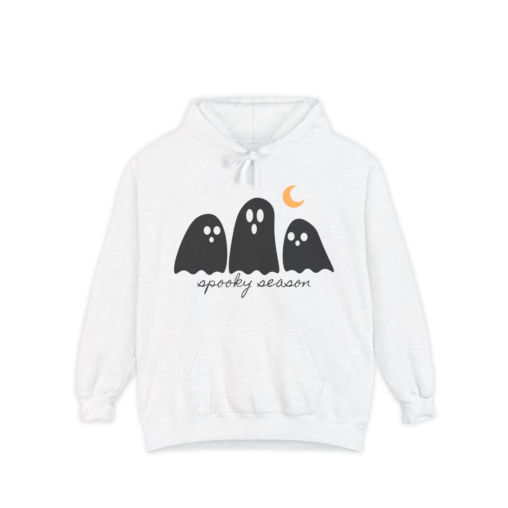 Spooky Season Garment-Dyed Hoodie for Halloween, Cozy Sweater, Unisex Hoodie, Fall Fashion, Ghost Design, Comfort Colors - Stellar Threadz Studio