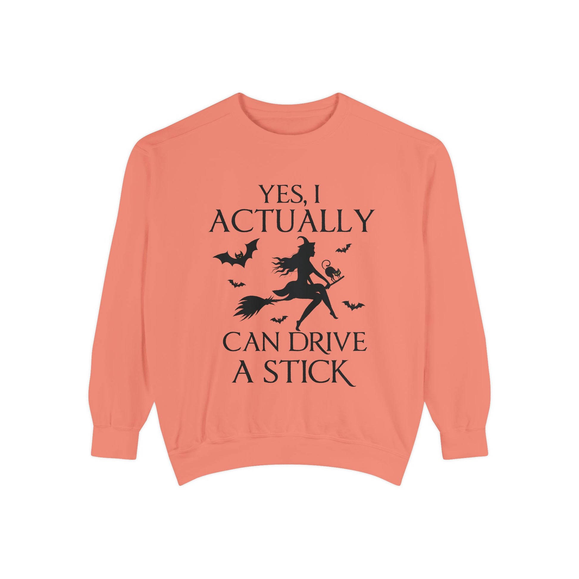 Funny Halloween Sweatshirt – ‘Drive a Stick’ Witch Quote | Premium Comfort Colors Crewneck - Stellar Threadz Studio