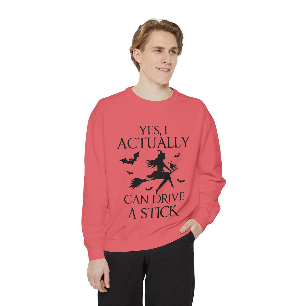 Funny Halloween Sweatshirt – ‘Drive a Stick’ Witch Quote | Premium Comfort Colors Crewneck - Stellar Threadz Studio