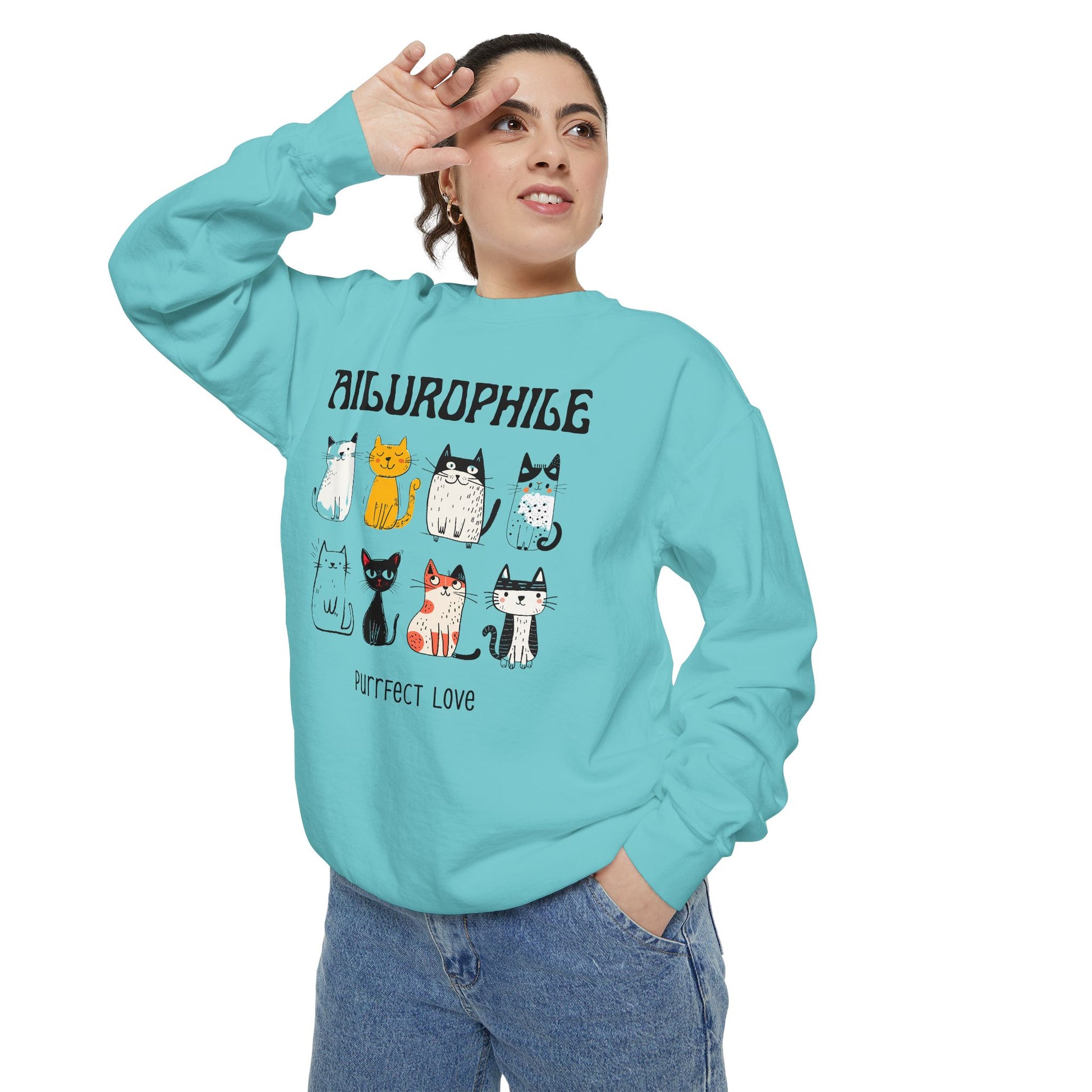 Ailurophile Comfort Colors Sweatshirt - Cozy Cat Sweatshirt, Cat Lover Gift, Unisex. - Stellar Threadz Studio