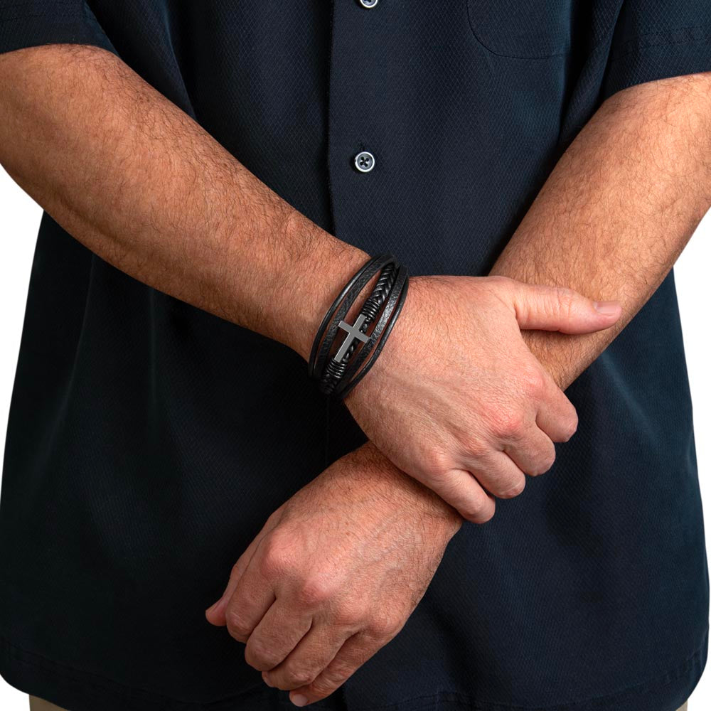 Cross Leather Bracelet - Stainless Steel, Vegan Leather, Perfect Gift for Anyone - Stellar Threadz Studio