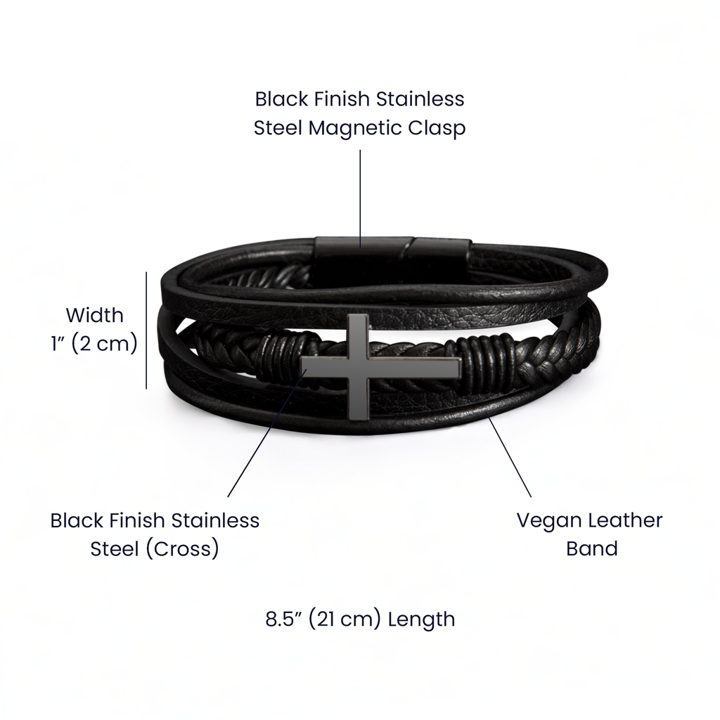 Cross Leather Bracelet - Stainless Steel, Vegan Leather, Perfect Gift for Anyone - Stellar Threadz Studio